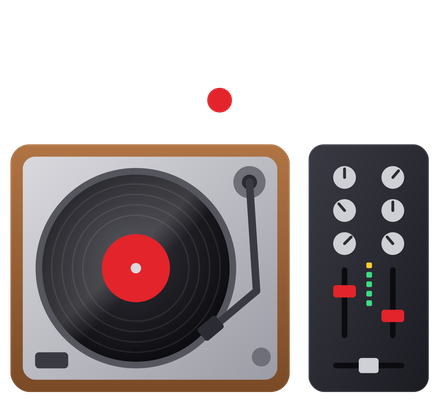 A record player and DJ mixer with on-air waves